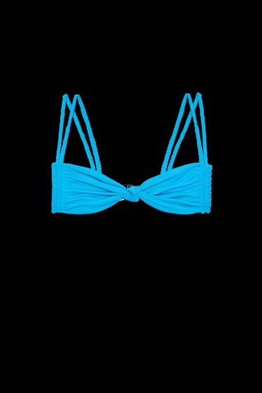 Zara DOUBLE BRAIDED STRAP BIKINI TOP - Turquoise - Image 0