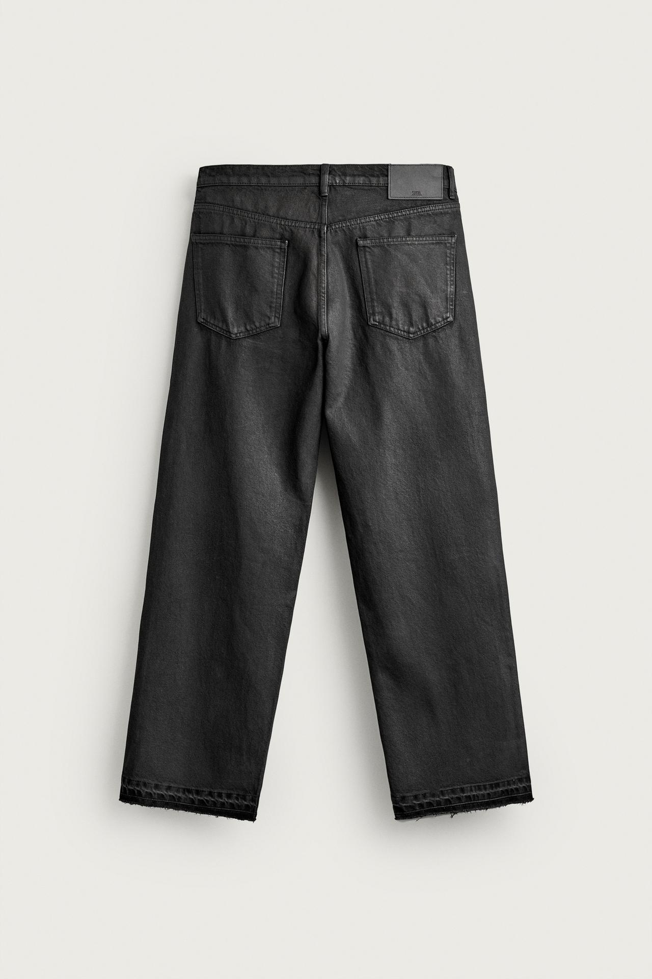 WAX-EFFECT LOOSE FIT JEANS — Black
