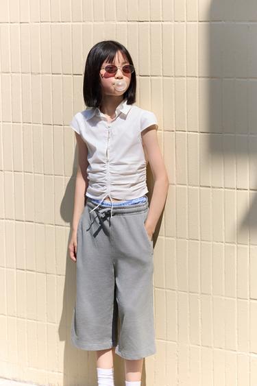 Zara 縮褶合身襯衫 - 白色