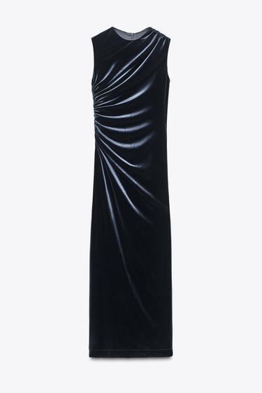 VESTIDO MIDI DE VELUDO - Azul-noite da Zara - Imagem 0