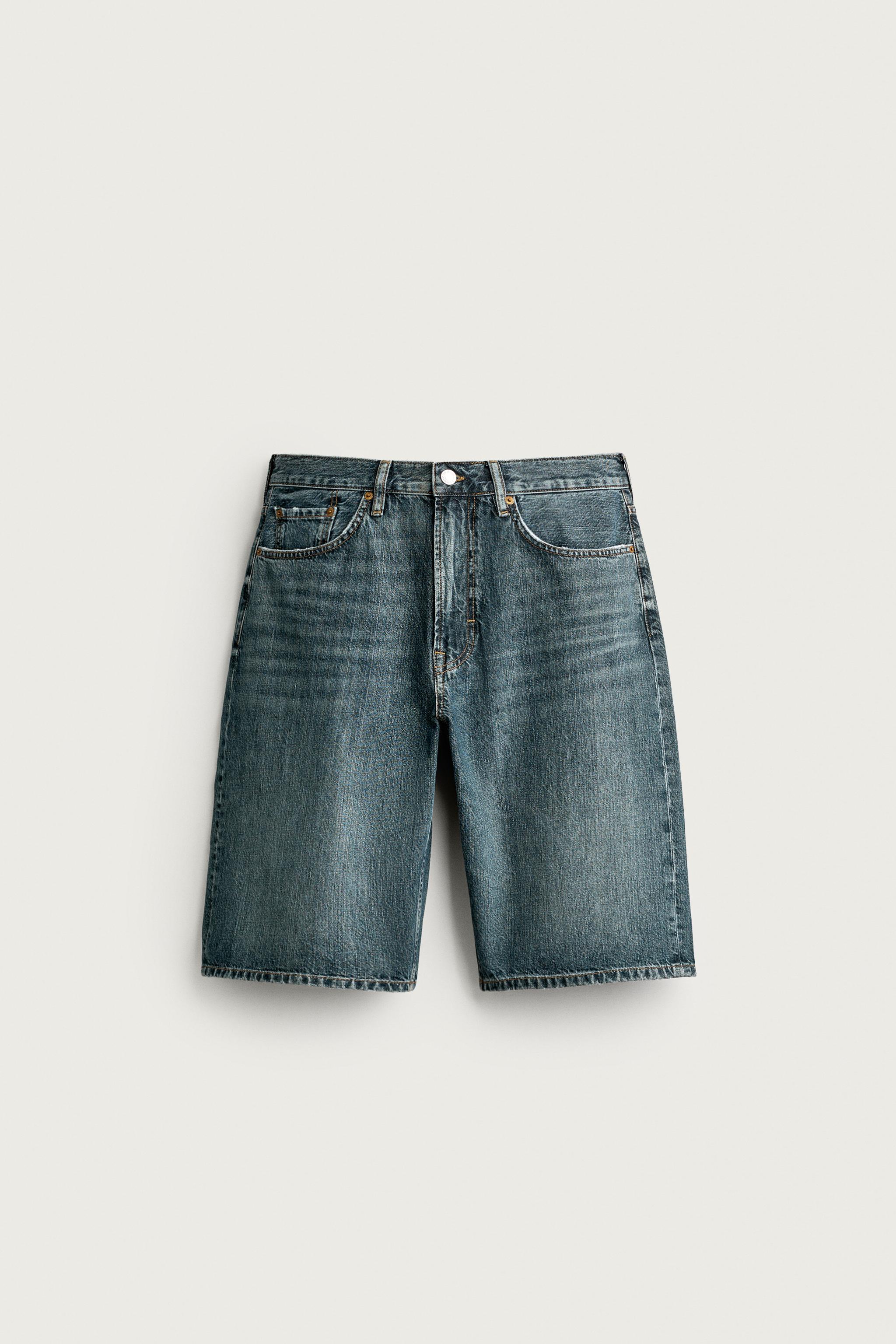 LOOSE FIT DENIM SHORTS — Blue / Green