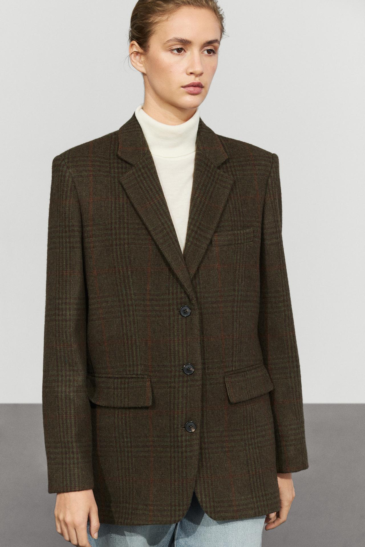 Checked wool blend blazer — Mink