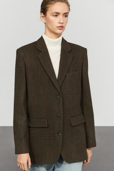 Checked wool blend blazer — Mink 2