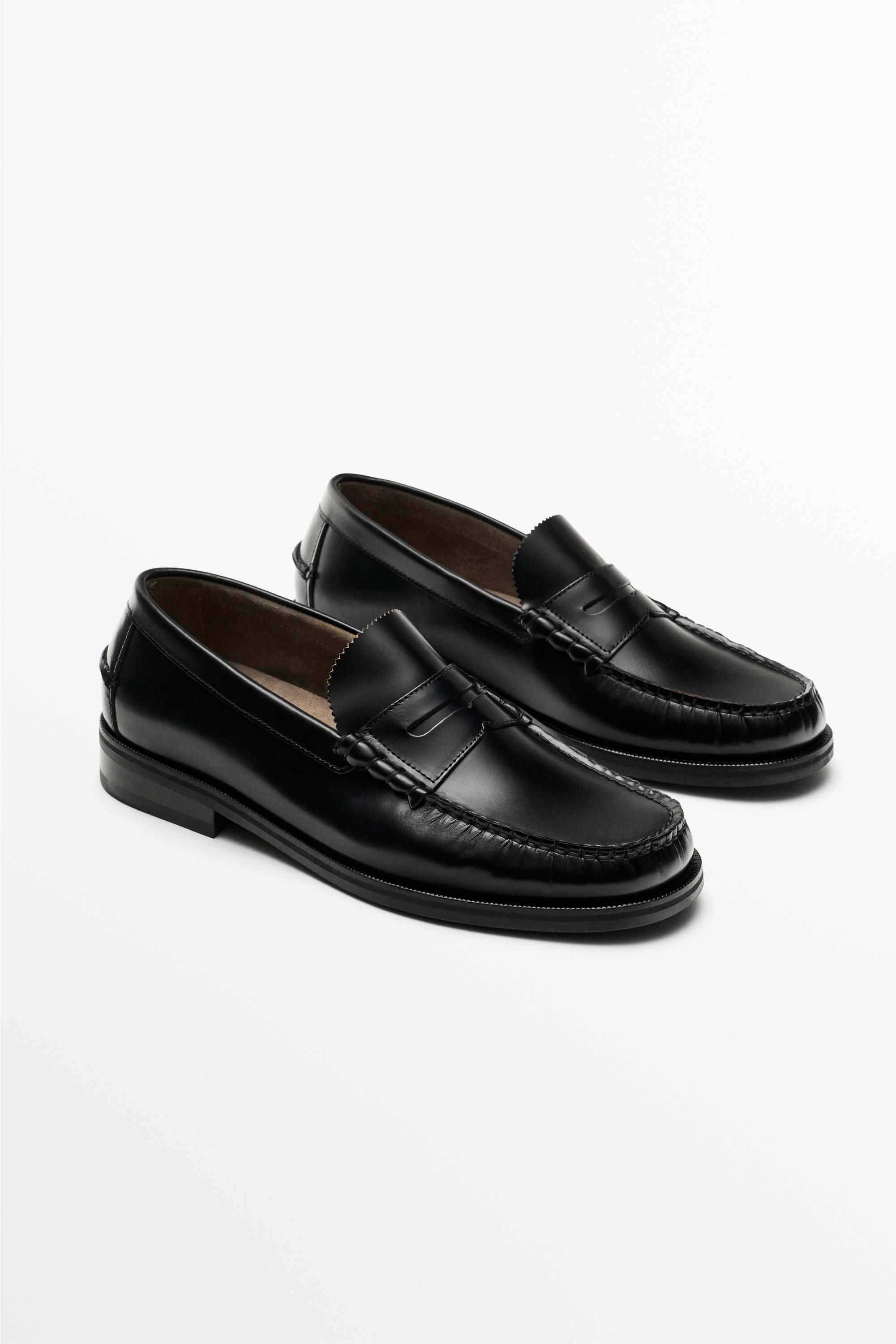 Leather penny loafer — Black