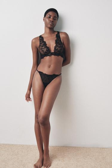 LACE THONG - Black by Zara