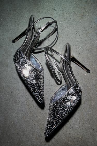 ZAPATO TACÓN LENTEJUELAS - Gris de Zara