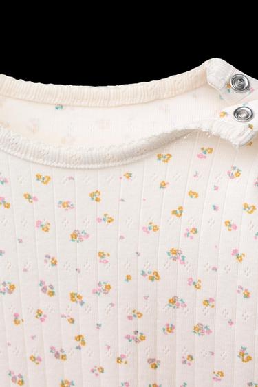 Zara FLORAL PRINT CARDIGAN, BODYSUIT & LEGGING SET - Ecru
