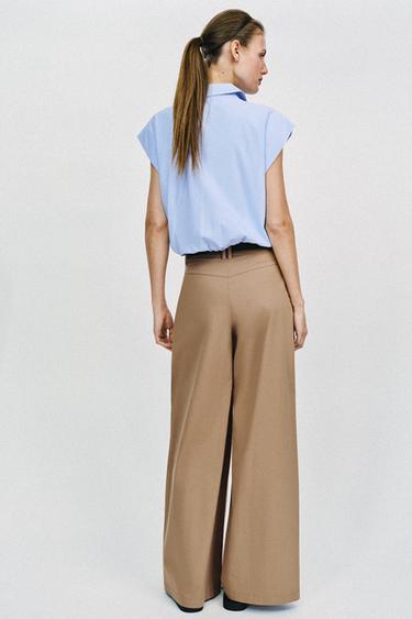 PANTALON LARGE À CEINTURE - Marron clair de Zara - Image 2