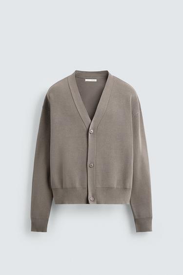 Zara TEXTURED COTTON CARDIGAN - Taupe gray