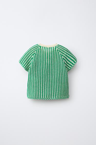 T-SHIRT EN MAILLE À RAYURES - Écru / Vert de Zara - Image 1