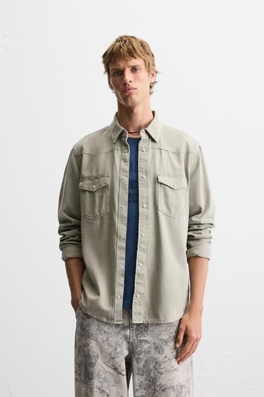 WESTERN DENIM SHIRT - Khaki by Zara
