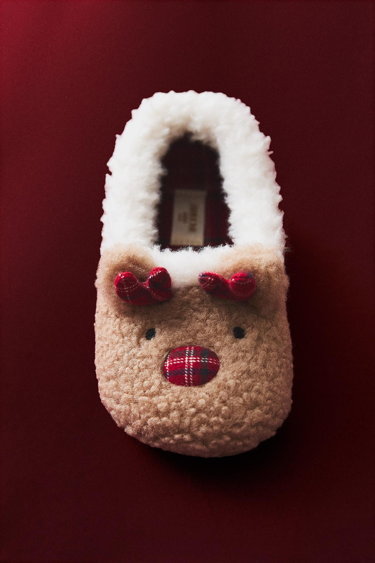 KIDS CHRISTMAS REINDEER SLIPPERS — Brown