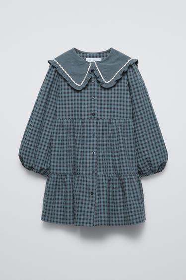 CHECK PRINT PETER PAN COLLAR DRESS - Anthracite grey by Zara - Image 0
