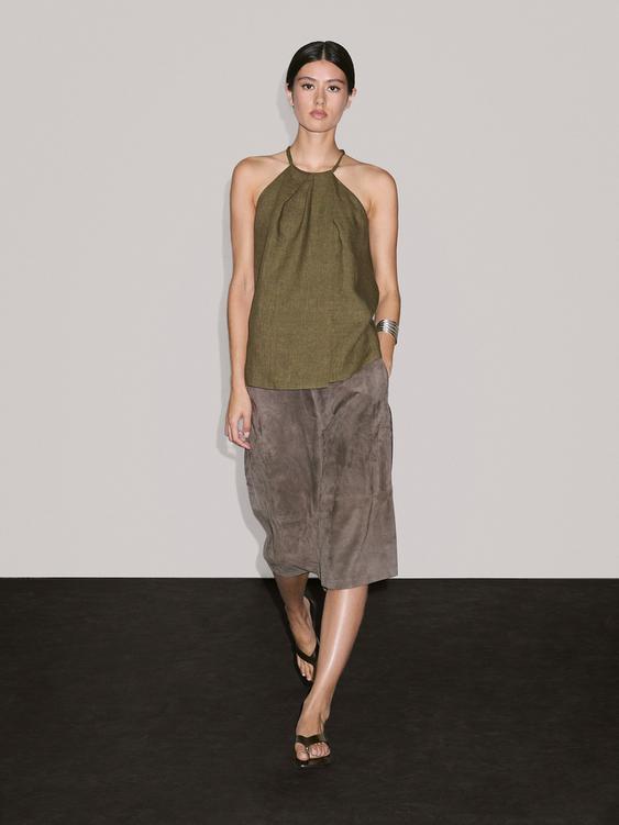 100% linen crossover halter top