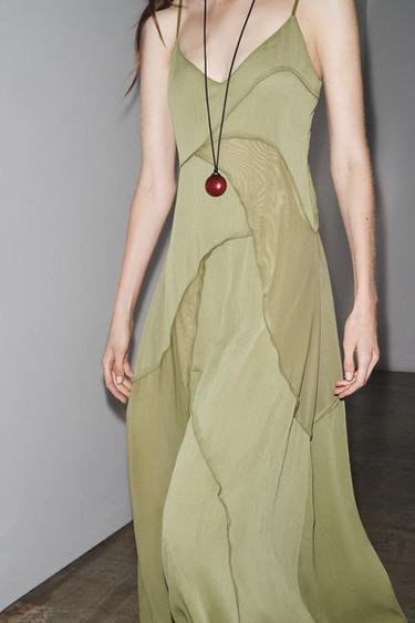 FLOWING COLOUR BLOCK DRESS - Mid-green by Zara - Image 3