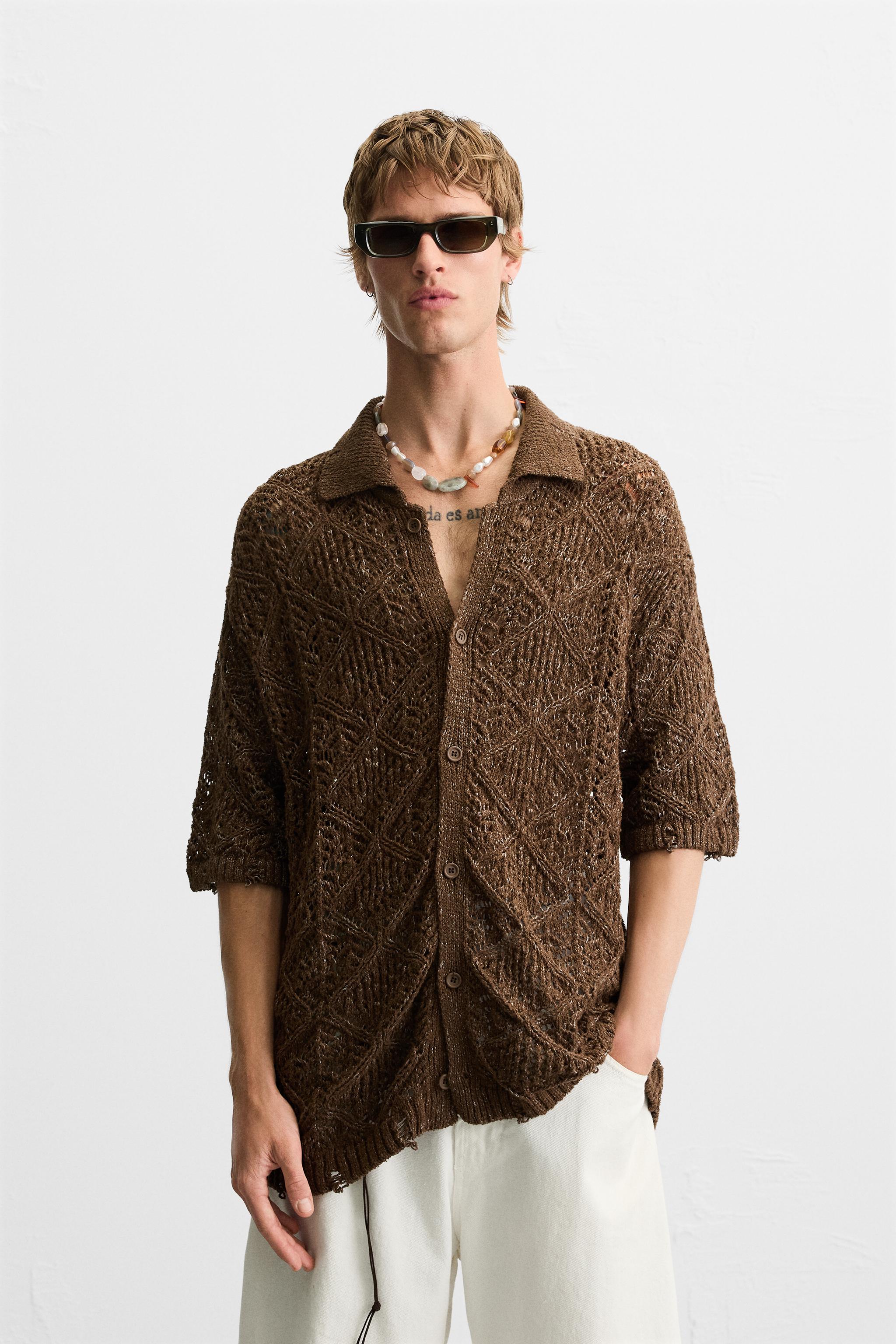 TEXTURED KNIT DISTRESSED SHIRT - Brown | ZARA United States TEXTURED KNIT DISTRESSED SHIRT - Brown | ZARA United States