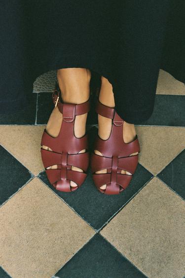 FLAT CAGE SANDALS - Red by Zara - Image 0