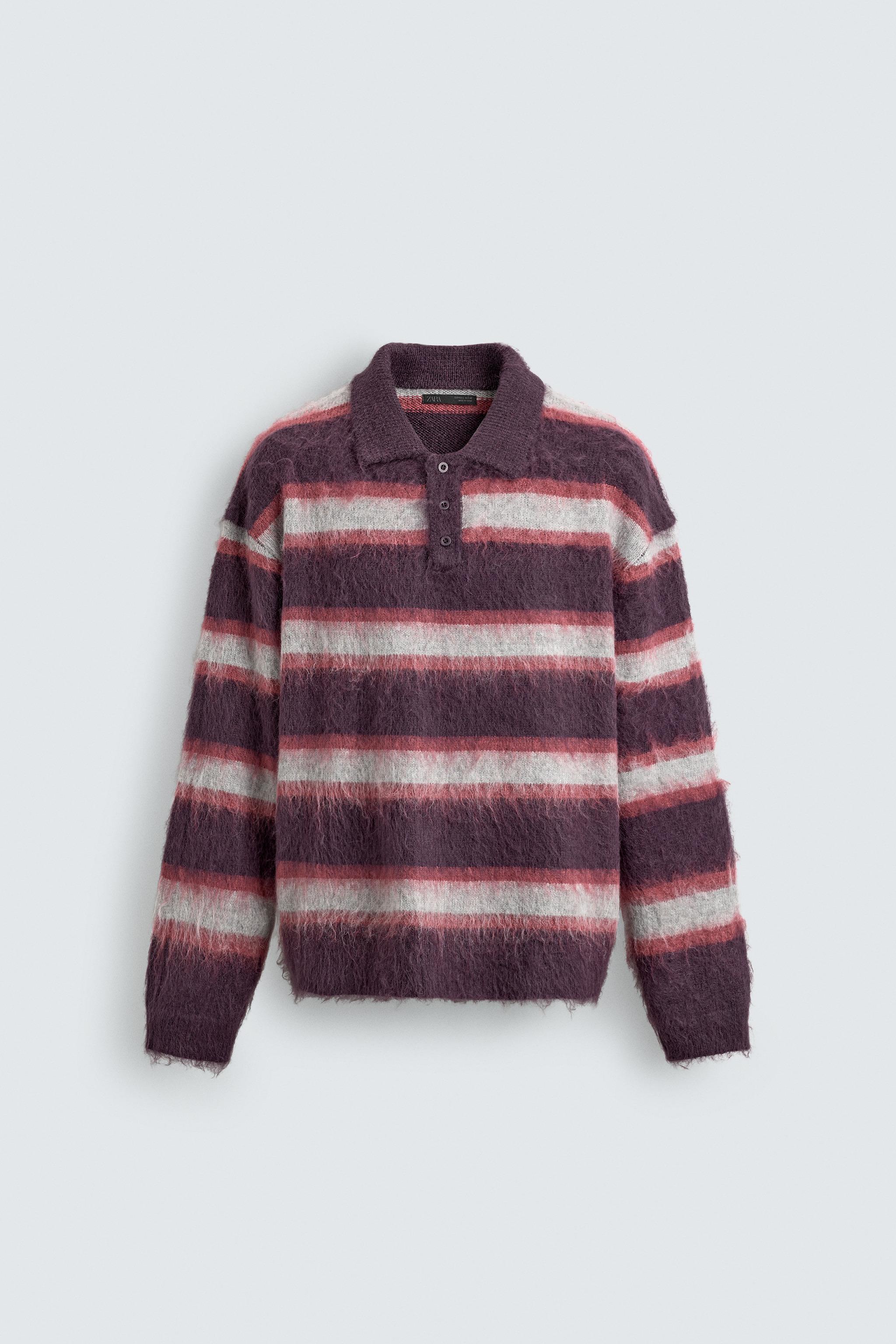 BRUSHED STRIPED KNIT POLO SHIRT