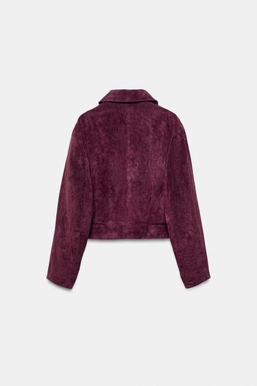 100% SUEDE LEATHER JACKET - Burgundy by Zara