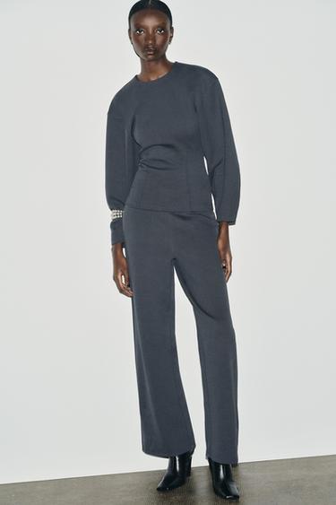 INTERLOCK WIDE-LEG TROUSERS - Dark grey by Zara