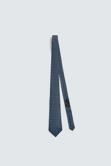 KRAVATË 100% MËNDAFSH JACQUARD GJEOMETRIK - Blu marinari nga Zara