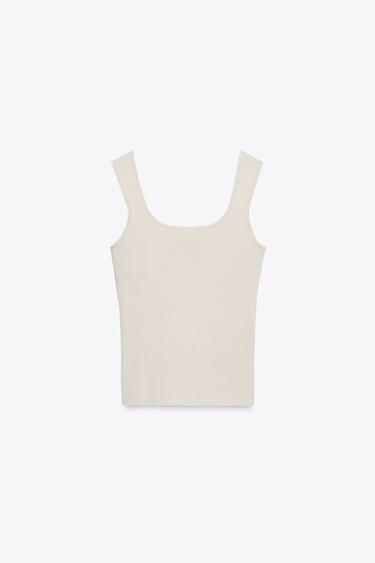 Zara SQUARE NECK KNIT TOP - Beige