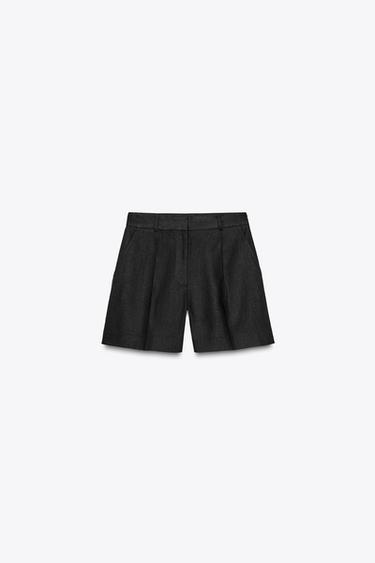 BERMUDA TIRO ALTO CON LINO - Negro de Zara
