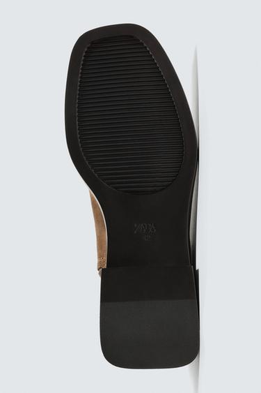 BOTTES EN CUIR SURPIQUÉES - Marron de Zara - Image 3