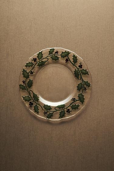 GLASS CHRISTMAS HOLLY LEAF DESSERT PLATE - 990 by Zara - Image 4