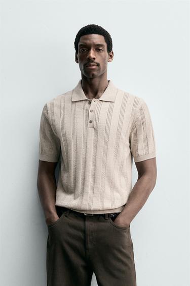 POLO EN MAILLE REGULAR FIT STRUCTURÉ - Écru / Beige de Zara