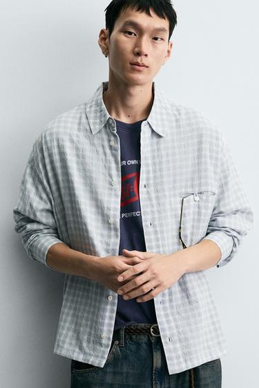 TEXTURED CHECK SHIRT - Blue marl by Zara