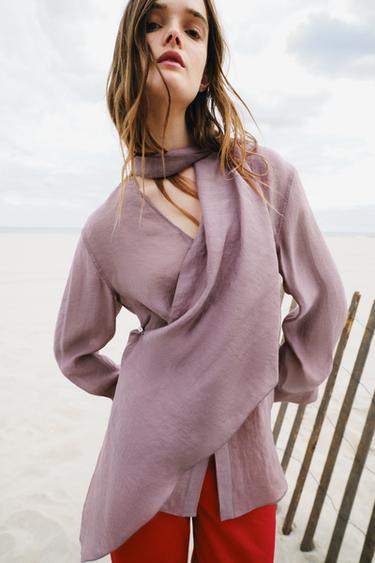 РУБАШКА С ШАРФОМ ZW COLLECTION — СИРЕНЕВЫЙ от Zara