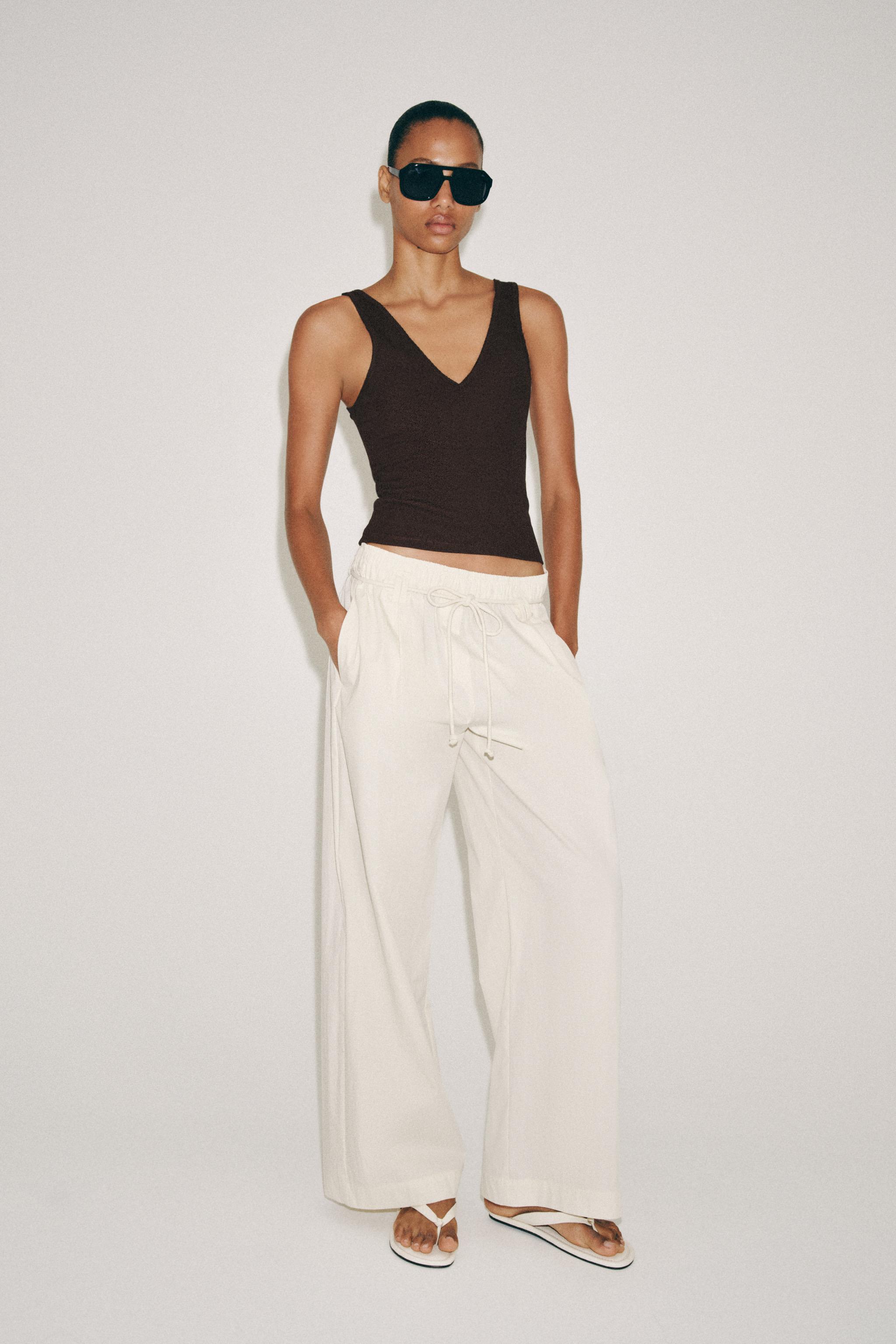 Женские топы Zara RIBBED V-NECK TANK TOP