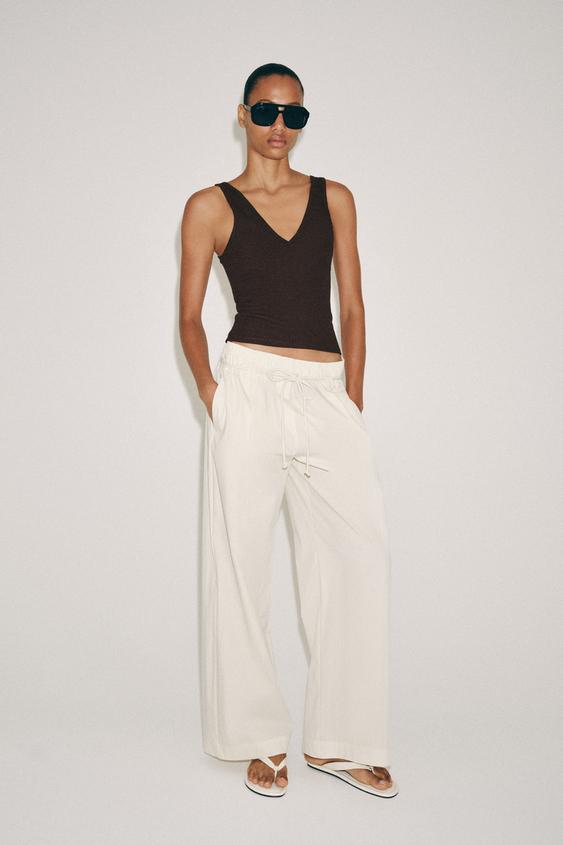 Zara RIBBED V-NECK TANK TOP - Brown - Image 0