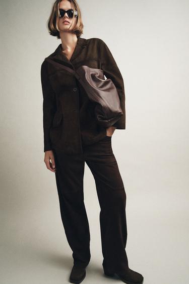 ZW COLLECTION LIMITED EDITION 100% SUEDE LEATHER BLAZER - Chocolate by Zara - Image 7
