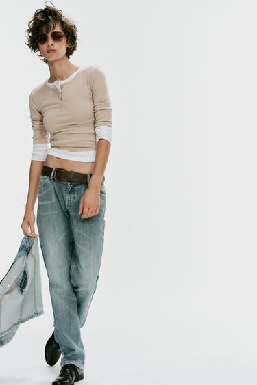 HENLEY T-SHIRT - Beige by Zara