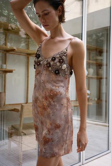 Zara TIE-DYE PRINTED DRESS WITH RAISED FLOWERS - Multicolored
