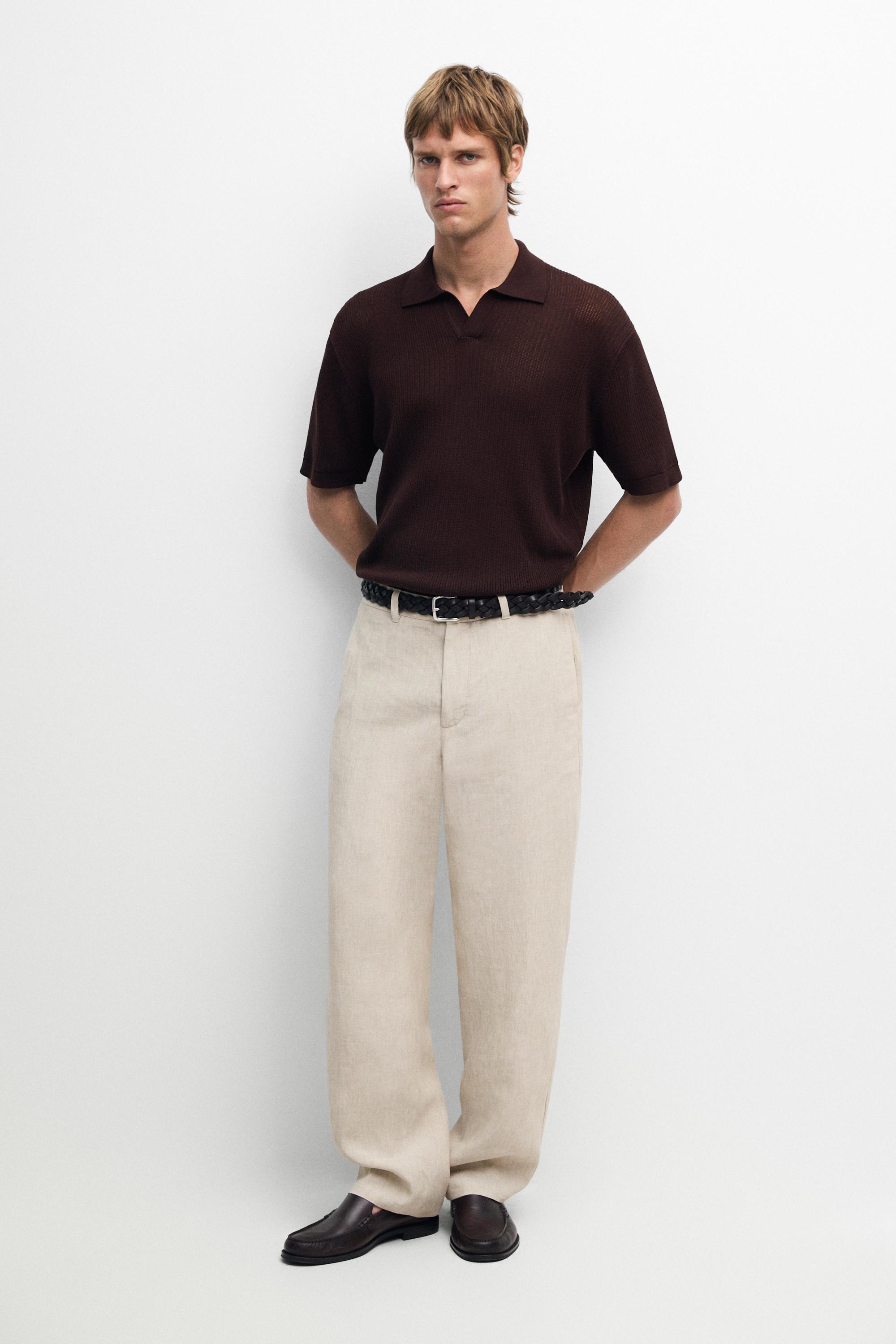 Cotton-blend V-neck knit polo shirt — Burgundy