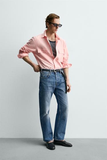 جينز بقصة مستقيمة بقصة بوت كات AARON LEVINE X ZARA - أزرق وسط الخاص بـ Zara - صورة 0