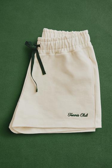 COTTON SHORTS WITH CONTRAST DRAWSTRINGS - Ecru / Green by Zara - Image 5
