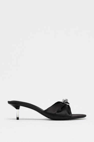 Zara HEART DETAIL HEELED SANDALS - Black