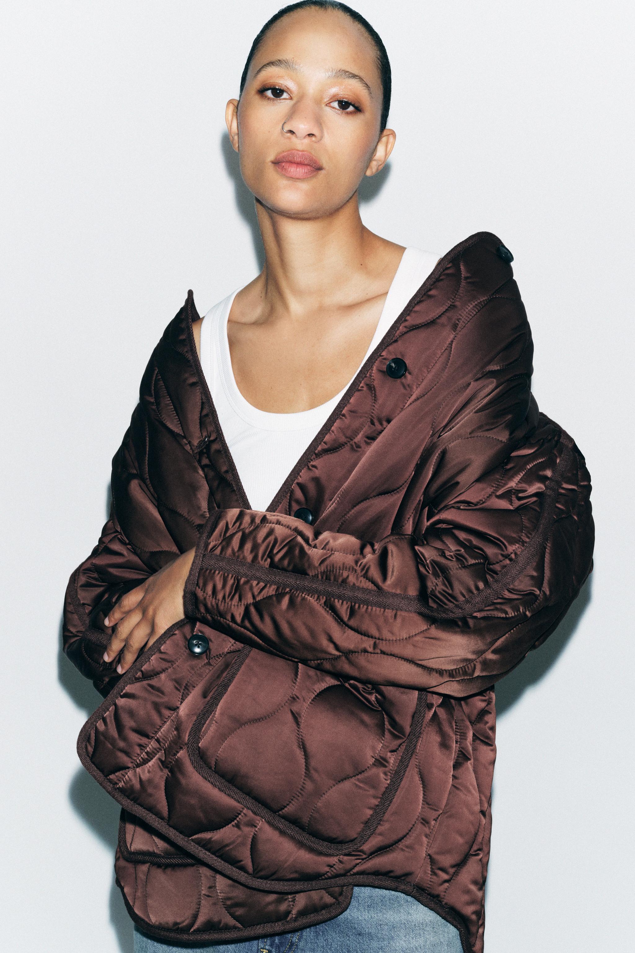 SATIN PADDED JACKET ZW COLLECTION - Brown | ZARA United States