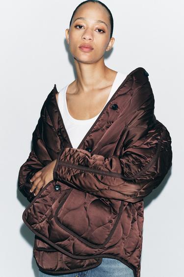 Zara SATIN PADDED JACKET ZW COLLECTION - Brown
