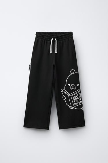 WIDE-LEG PLUSH TROUSERS WITH CAPYBARA CAPYFUN © PRINT - Black by Zara - Image 0