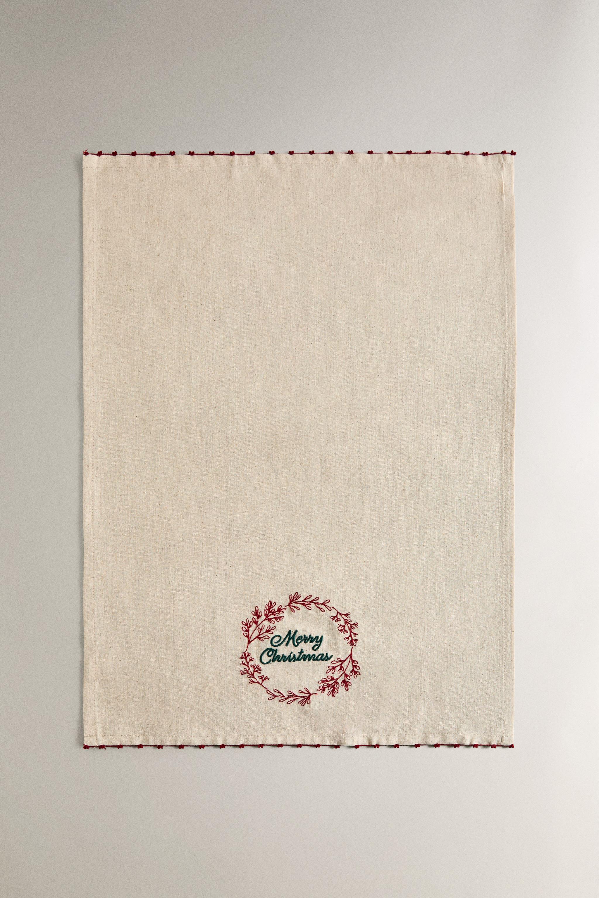 EMBROIDERED CHRISTMAS COTTON KITCHEN TOWEL