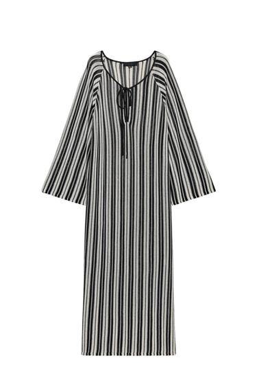 Zara STRIPED KNIT DRESS WITH LINEN - Ecru / Black - Image 0