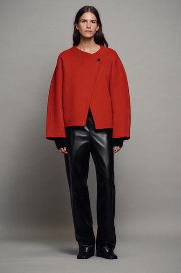 מעיל קצר עם צמר ZW COLLECTION - אדום של Zara