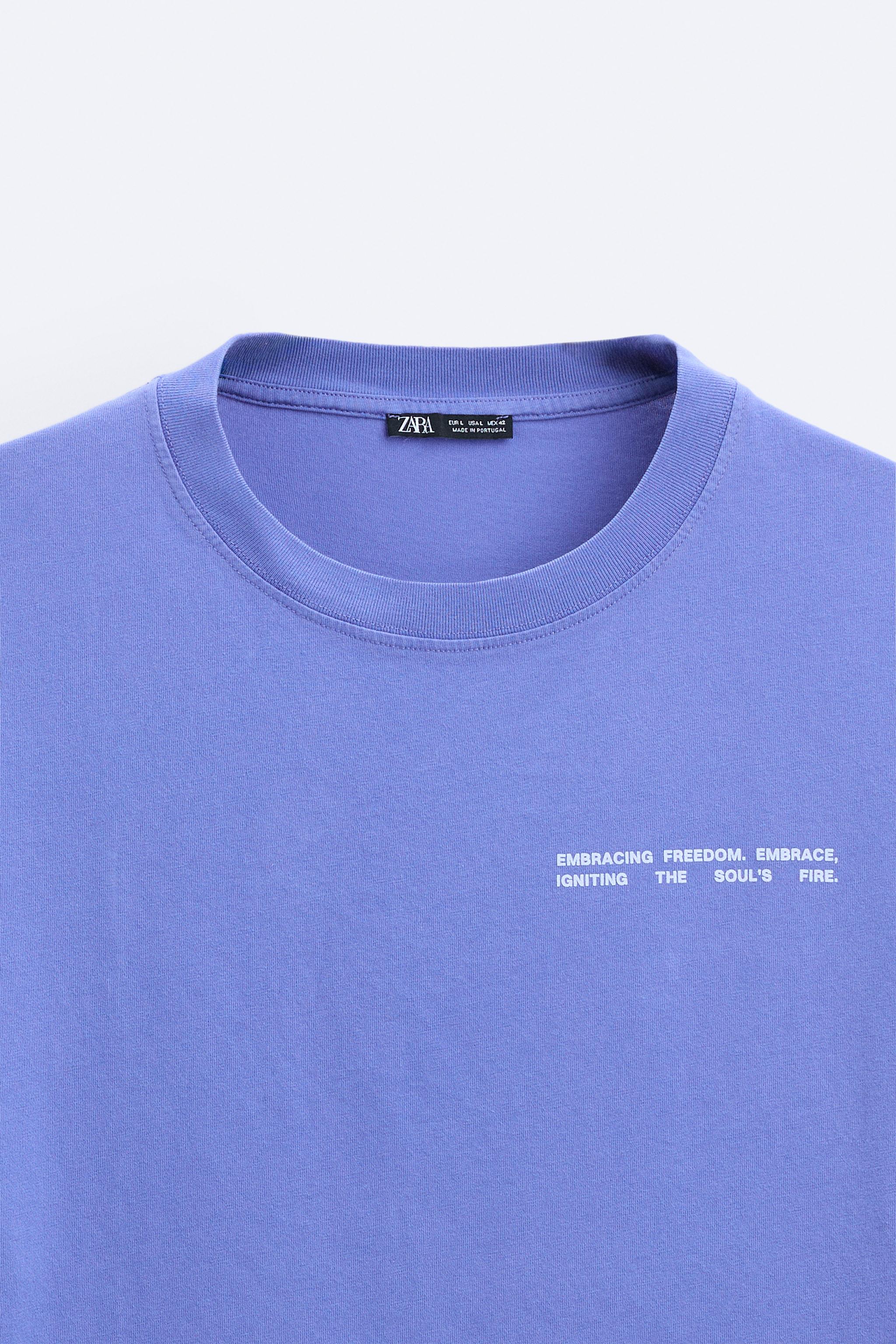TEXT PRINT WASHED T-SHIRT - Blue / Lavender