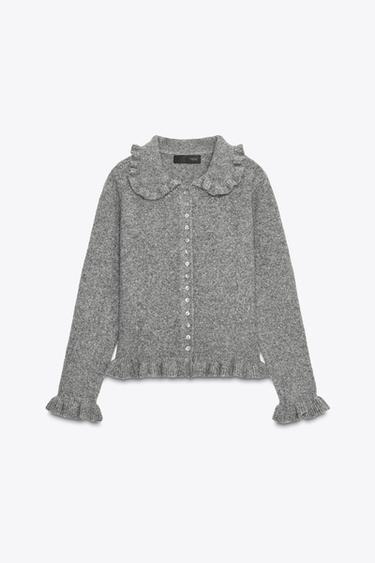 Zara RUFFLED KNIT CARDIGAN - Gray