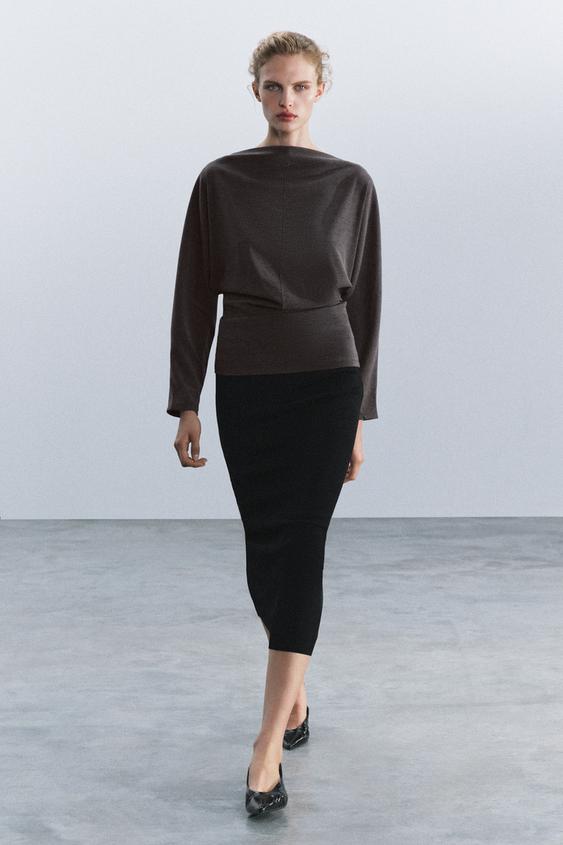 Zara FITTED TOP - Gray / Tan - Image 0